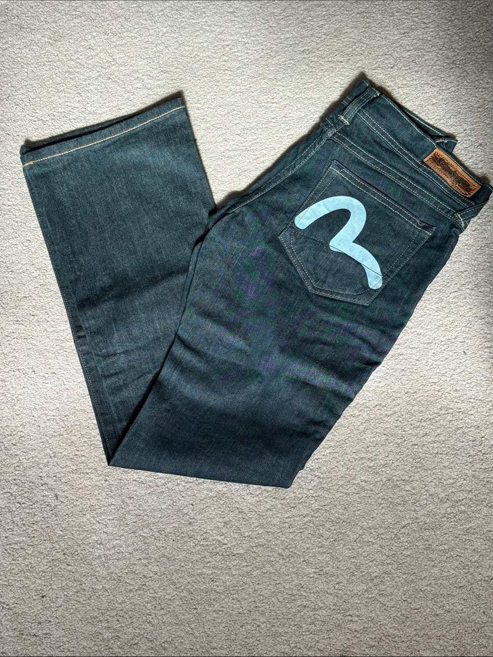 Evisu x Puma Women's Dark Blue Bootcut Jeans with Light Blue Back Motif